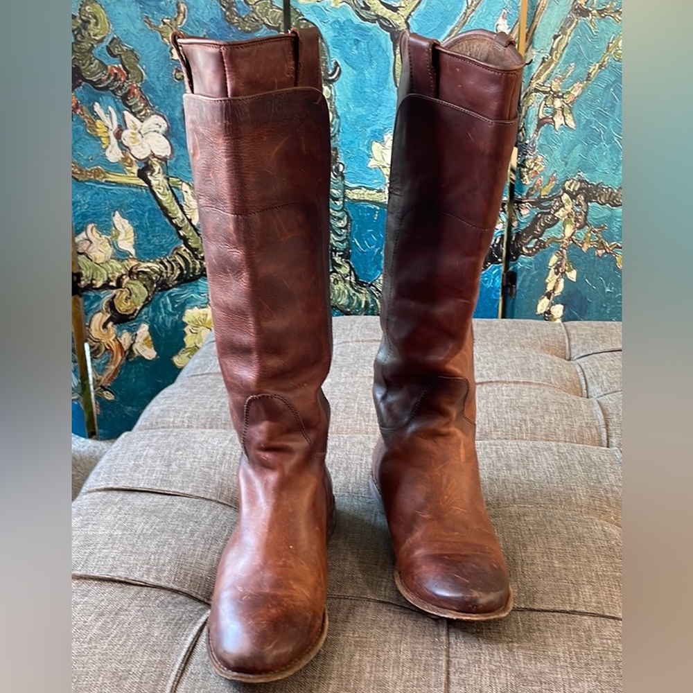 Frye Paige Leather Tall Riding Boots Distressed Brown  Size 7.5